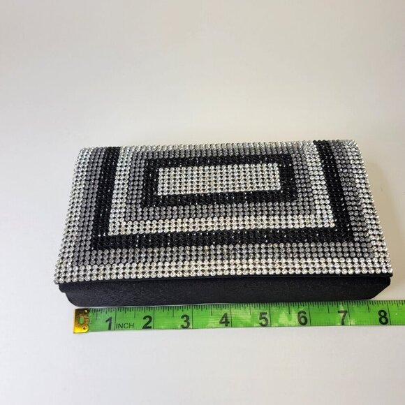 Black Silver Flap Clutch Purse with Rhinestones Formal Envelope Clutch Purse - Picture 12 of 15